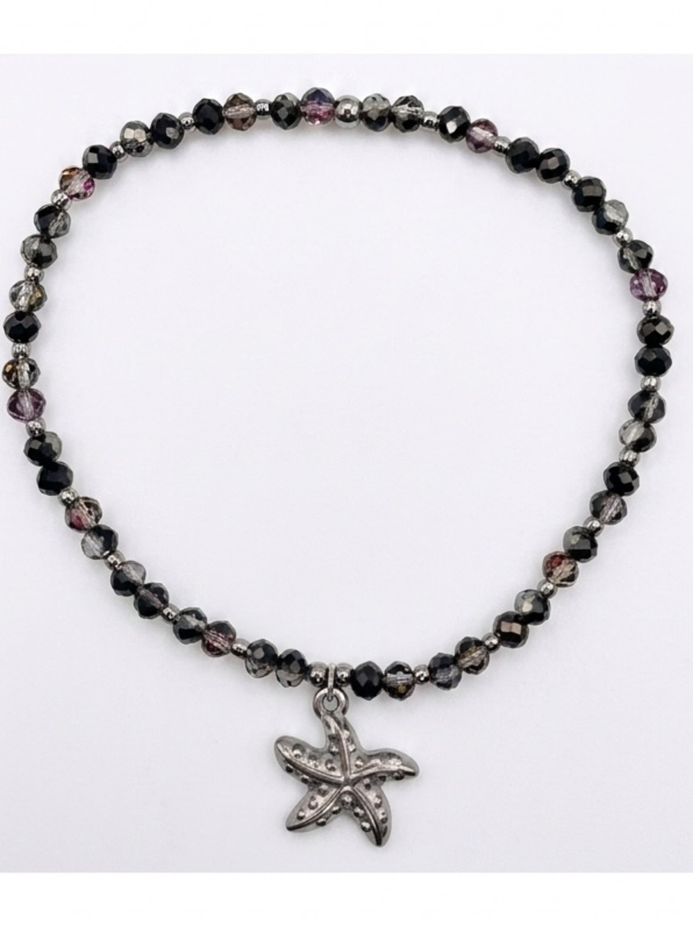 *ANKLET* S.Steel Silver Starfish with Red Rose Gun Black Crystal Stretchy Anklet